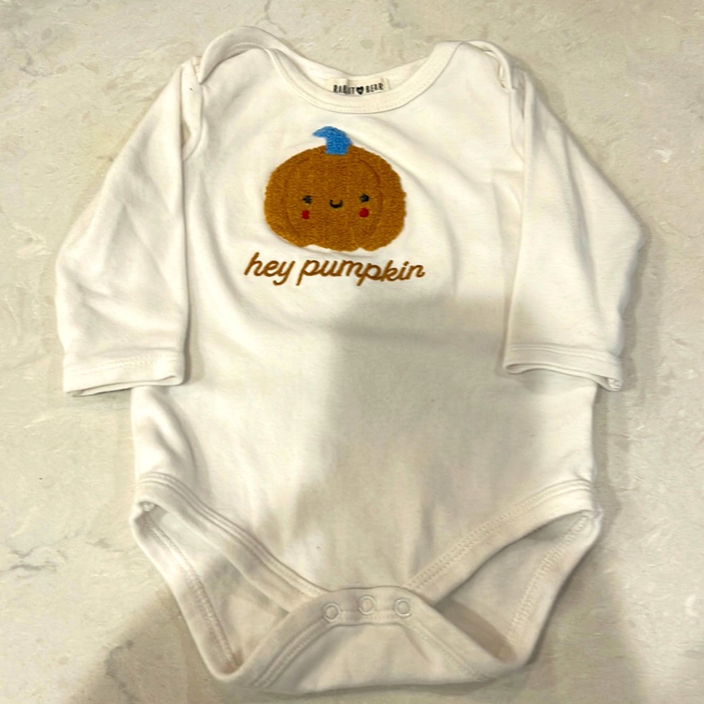 Rabbit+Bear by Emily and Oliver long sleeve Onesie Hey Pumpkin